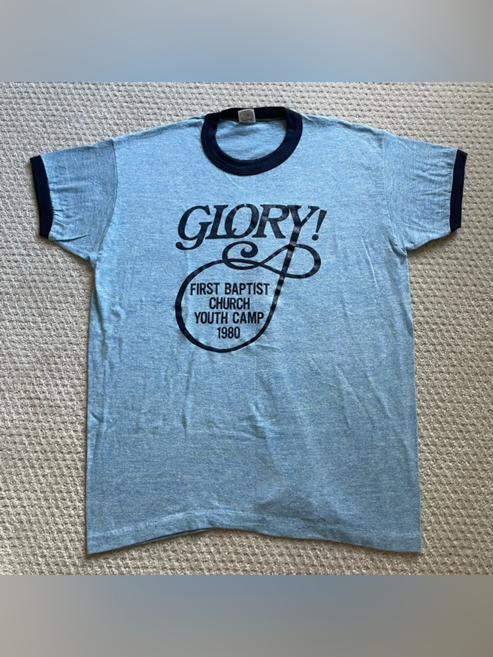 Vintage Ringer Tee Russell Athletic 80s Glory Graphic T Shirt Size Large 1980